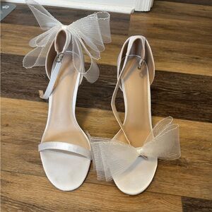Elegant White Satin “I Do” & Bow Bridal Women's Heels